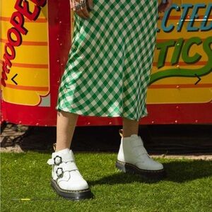 New Dr. Martens Devon Flower Buckle Leather Platform Boots